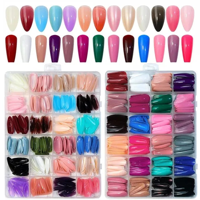 Artificial Nails 596 Pcs Beautiful Fancy Fake Nails (Random Color)